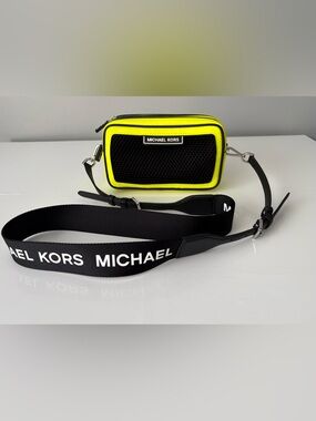 Michael Kors Neon Yellow Crossbody Bag Logo Strap Small (small flaw on bottom)